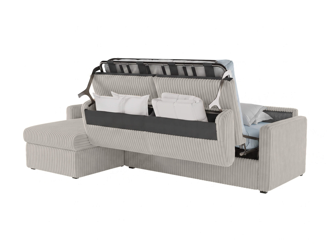 Canapé d'angle réversible convertible express 4 places AGATHE couchage quotidien 140x190cm en velours côtelé épais