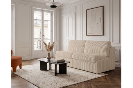 Canapé convertible express 3 places AGATHE couchage quotidien 140x190cm sans accoudoirs en velours côtelé épais