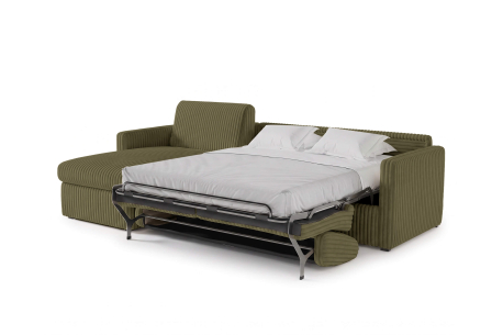 Canapé d'angle réversible convertible express 4 places AGATHE couchage quotidien 140x190cm en velours côtelé épais