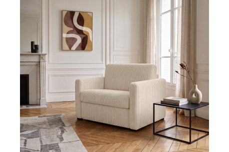 Fauteuil AGATHE convertible express couchage quotidien 70x190cm en velours côtelé épais