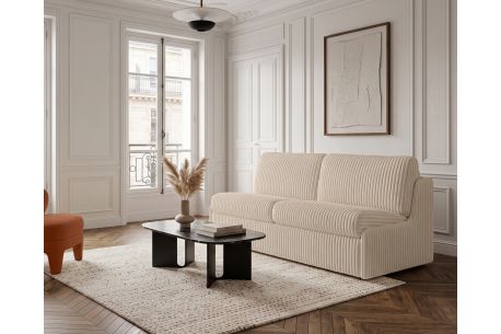 Canapé convertible express 3 places AGATHE couchage quotidien 160x190cm sans accoudoirs en velours côtelé épais
