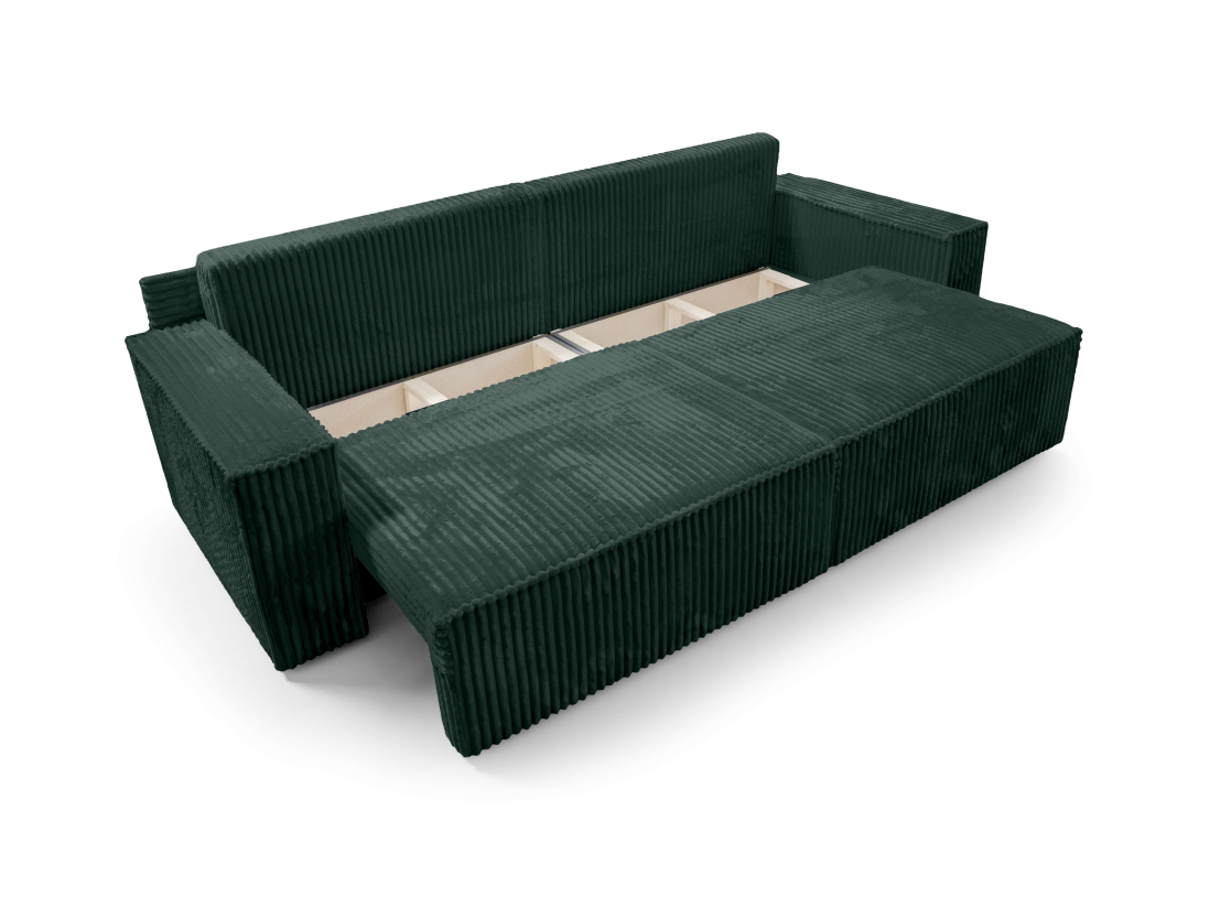 Canapé droit FARAH - Velours côtelé épais - Convertible avec 2 coffres de rangement et une assise profonde