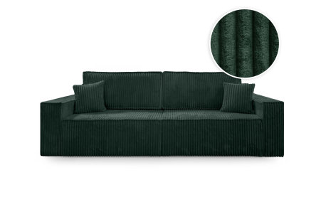 Canapé droit FARAH - Velours côtelé épais - Convertible avec 2 coffres de rangement et une assise profonde