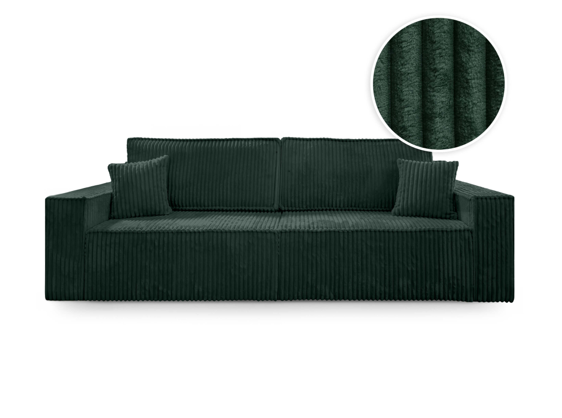 Canapé droit FARAH - Velours côtelé épais - Convertible avec 2 coffres de rangement et une assise profonde