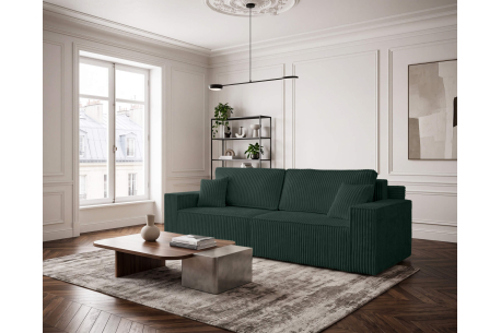 Canapé droit FARAH - Velours côtelé épais - Convertible avec 2 coffres de rangement et une assise profonde