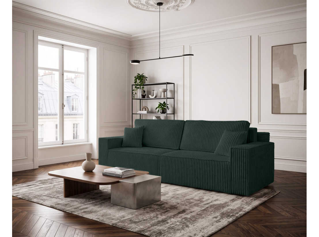 Canapé droit FARAH - Velours côtelé épais - Convertible avec 2 coffres de rangement et une assise profonde