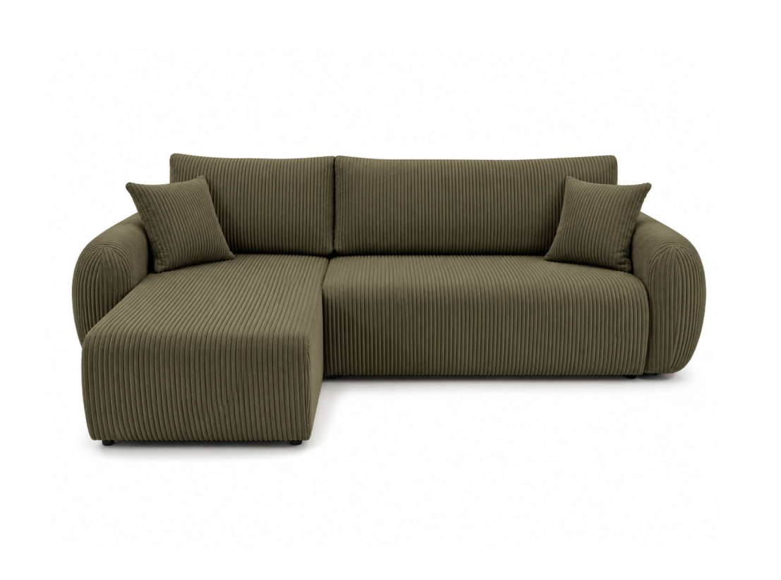 Canapé d'angle convertible ALYA - Velours côtelé - Réversible avec coffre de rangement