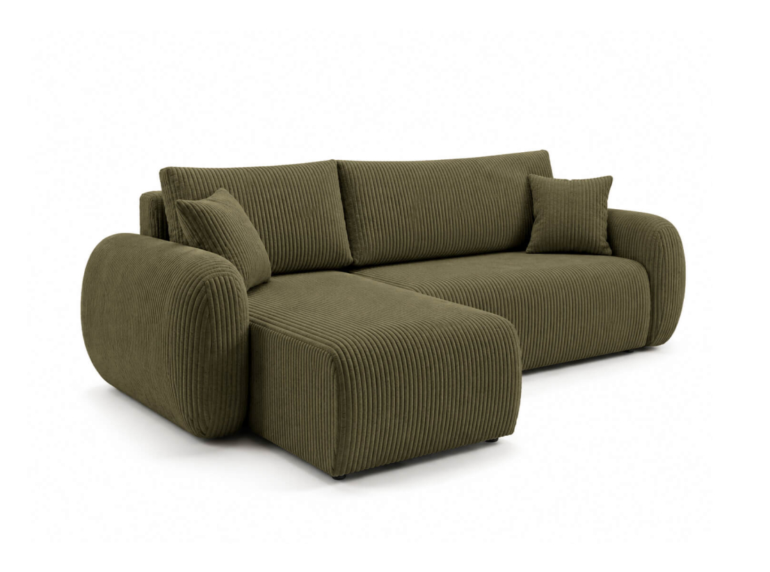 Canapé d'angle convertible ALYA - Velours côtelé - Réversible avec coffre de rangement