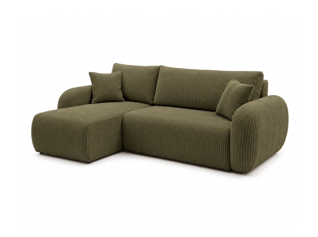 Canapé d'angle convertible ALYA - Velours côtelé - Réversible avec coffre de rangement