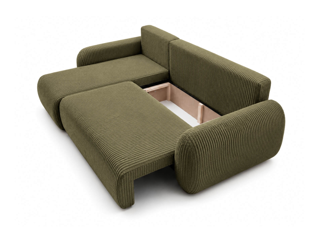Canapé d'angle convertible ALYA - Velours côtelé - Réversible avec coffre de rangement