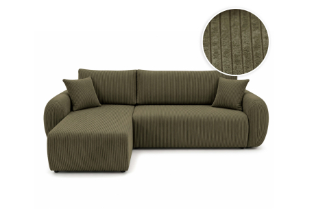 Canapé d'angle convertible ALYA - Velours côtelé - Réversible avec coffre de rangement