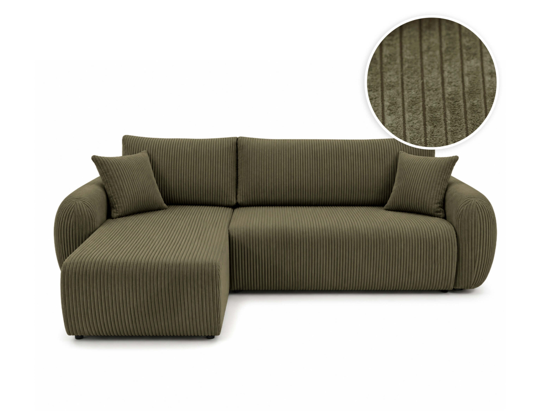 Canapé d'angle convertible ALYA - Velours côtelé - Réversible avec coffre de rangement