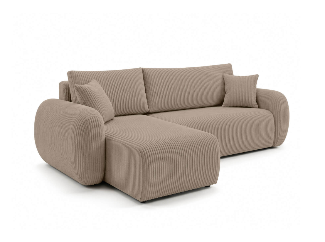 Canapé d'angle convertible ALYA - Velours côtelé - Réversible avec coffre de rangement
