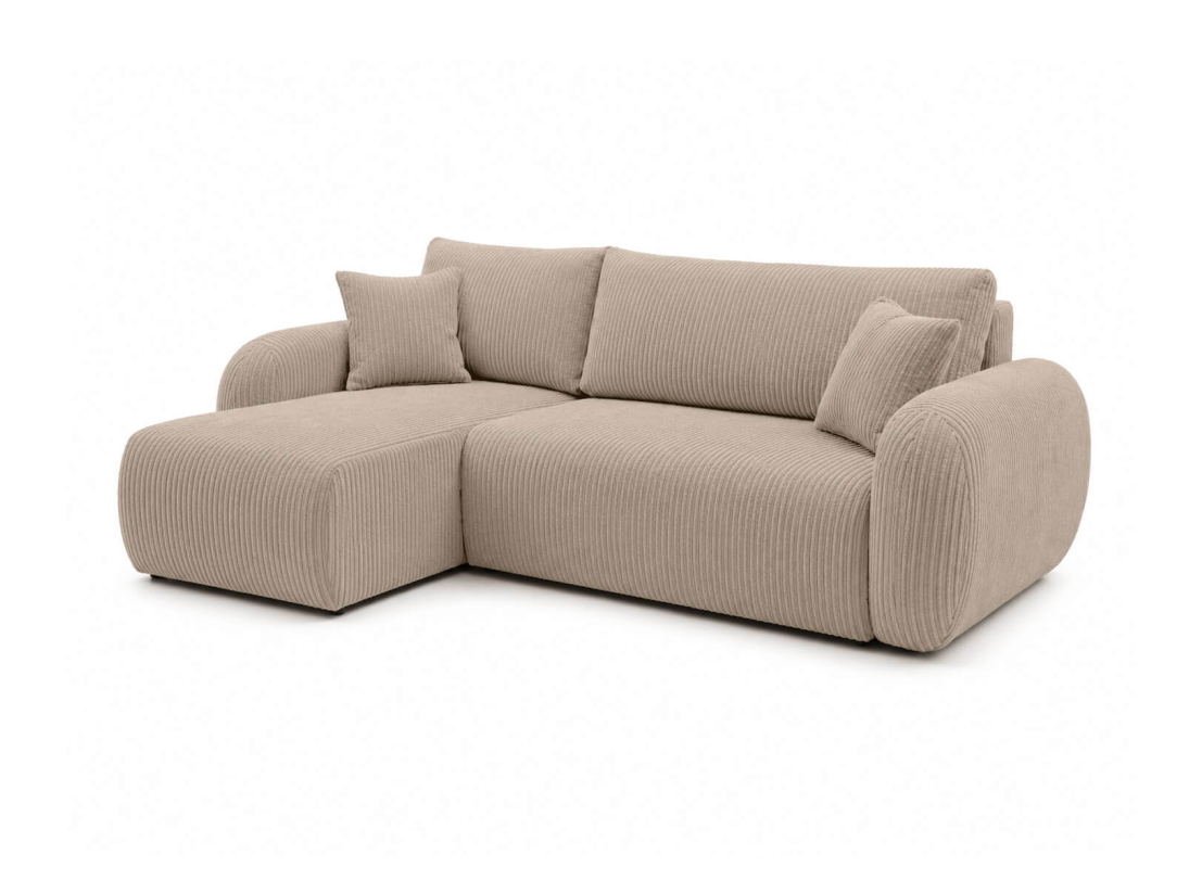 Canapé d'angle convertible ALYA - Velours côtelé - Réversible avec coffre de rangement