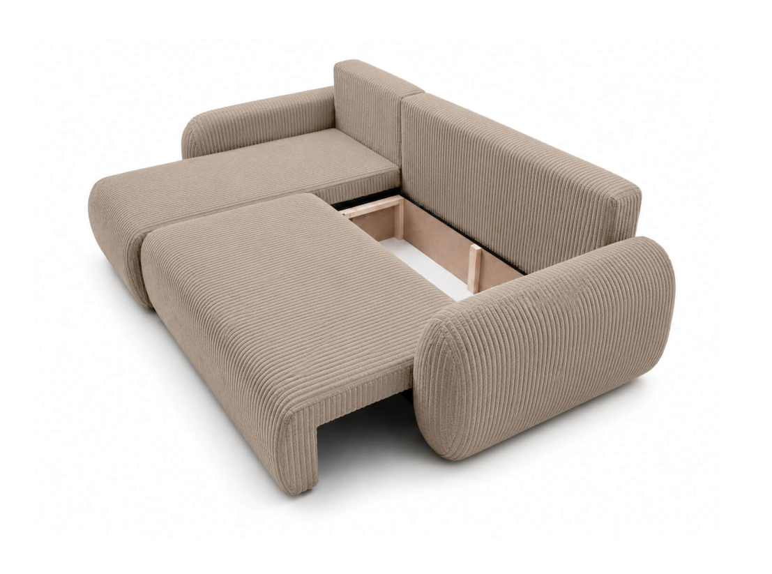 Canapé d'angle convertible ALYA - Velours côtelé - Réversible avec coffre de rangement