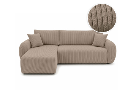 Canapé d'angle convertible ALYA - Velours côtelé - Réversible avec coffre de rangement