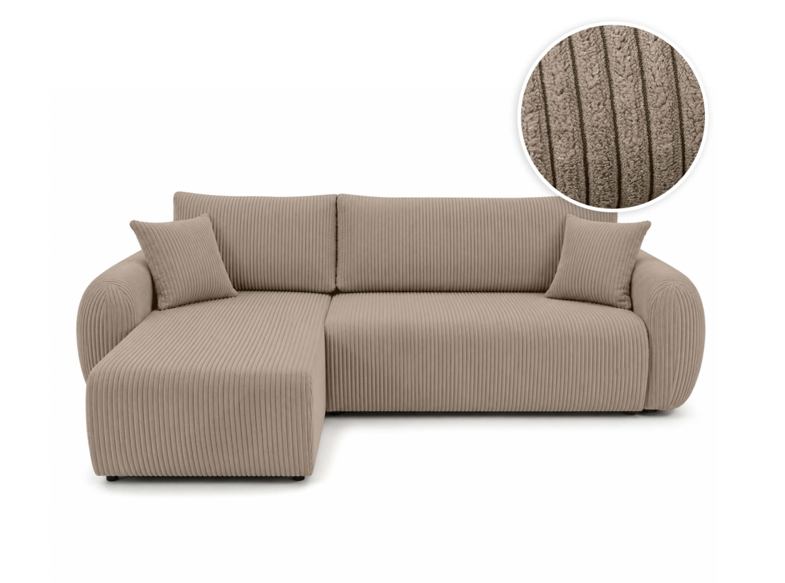 Canapé d'angle convertible ALYA - Velours côtelé - Réversible avec coffre de rangement