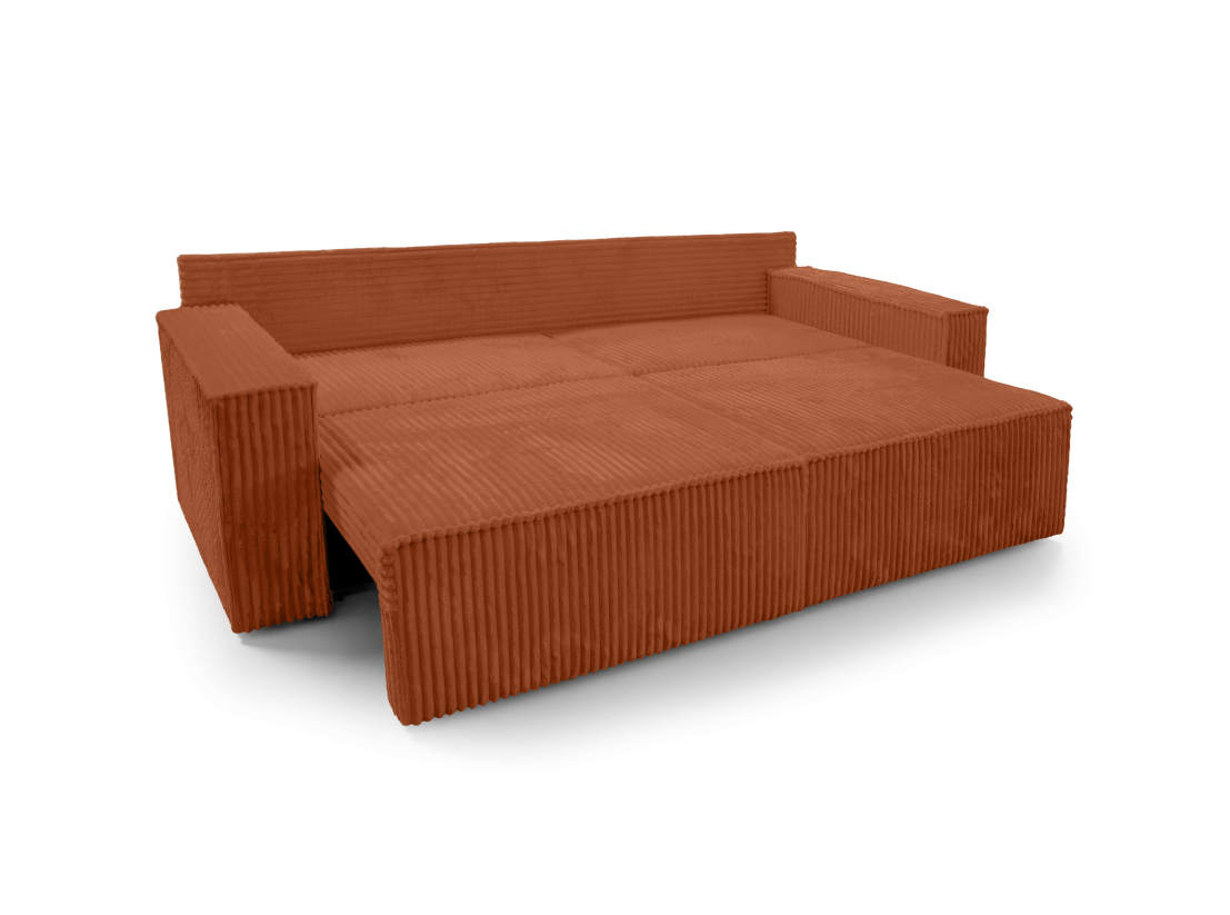 Canapé droit FARAH - Velours côtelé épais - Convertible avec 2 coffres de rangement et une assise profonde