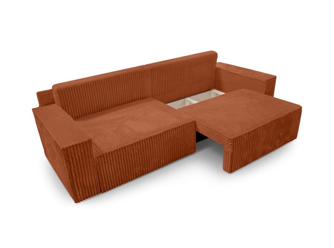 Canapé droit FARAH - Velours côtelé épais - Convertible avec 2 coffres de rangement et une assise profonde