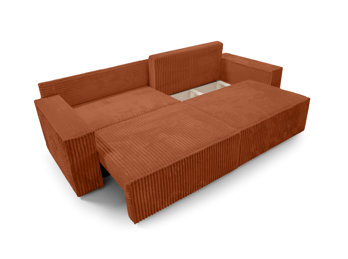 Canapé droit FARAH - Velours côtelé épais - Convertible avec 2 coffres de rangement et une assise profonde
