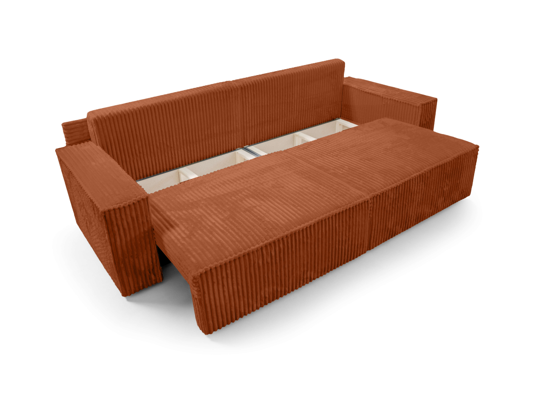 Canapé droit FARAH - Velours côtelé épais - Convertible avec 2 coffres de rangement et une assise profonde