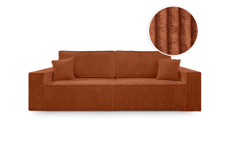 Canapé droit FARAH - Velours côtelé épais - Convertible avec 2 coffres de rangement et une assise profonde