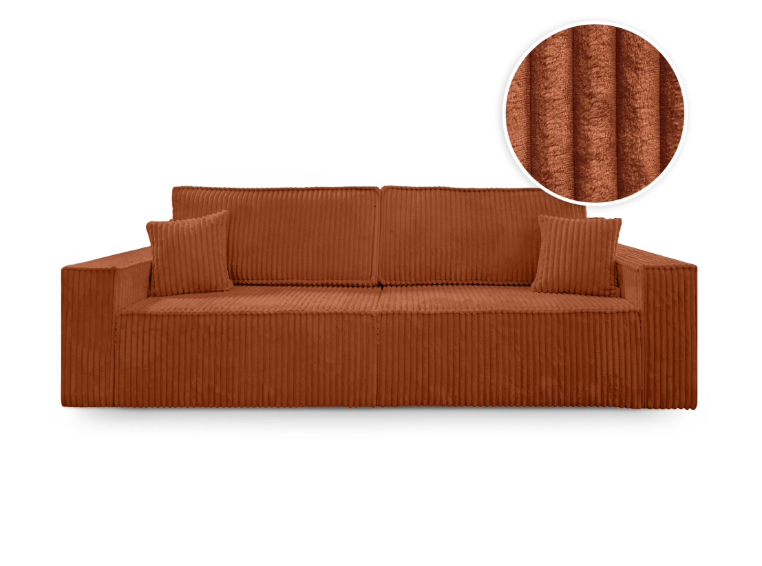 Canapé droit FARAH - Velours côtelé épais - Convertible avec 2 coffres de rangement et une assise profonde