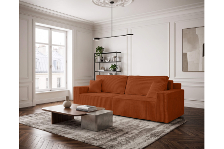 Canapé droit FARAH - Velours côtelé épais - Convertible avec 2 coffres de rangement et une assise profonde