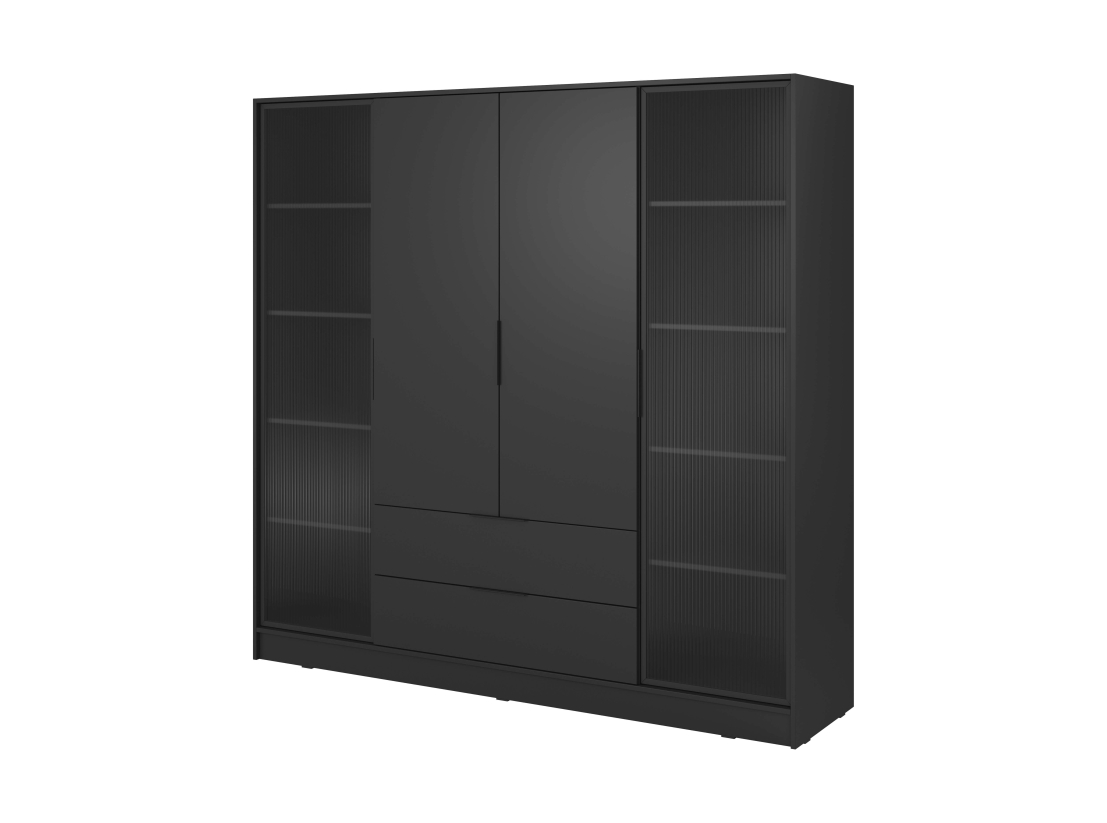 Armoire MIRAGE - 4 portes vitrées aux extrémités, penderie et 2 tiroirs