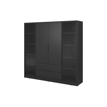 Armoire MIRAGE - 4 portes vitrées aux extrémités, penderie et 2 tiroirs