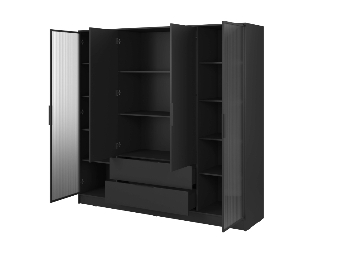 Armoire MIRAGE - 4 portes vitrées aux extrémités, penderie et 2 tiroirs