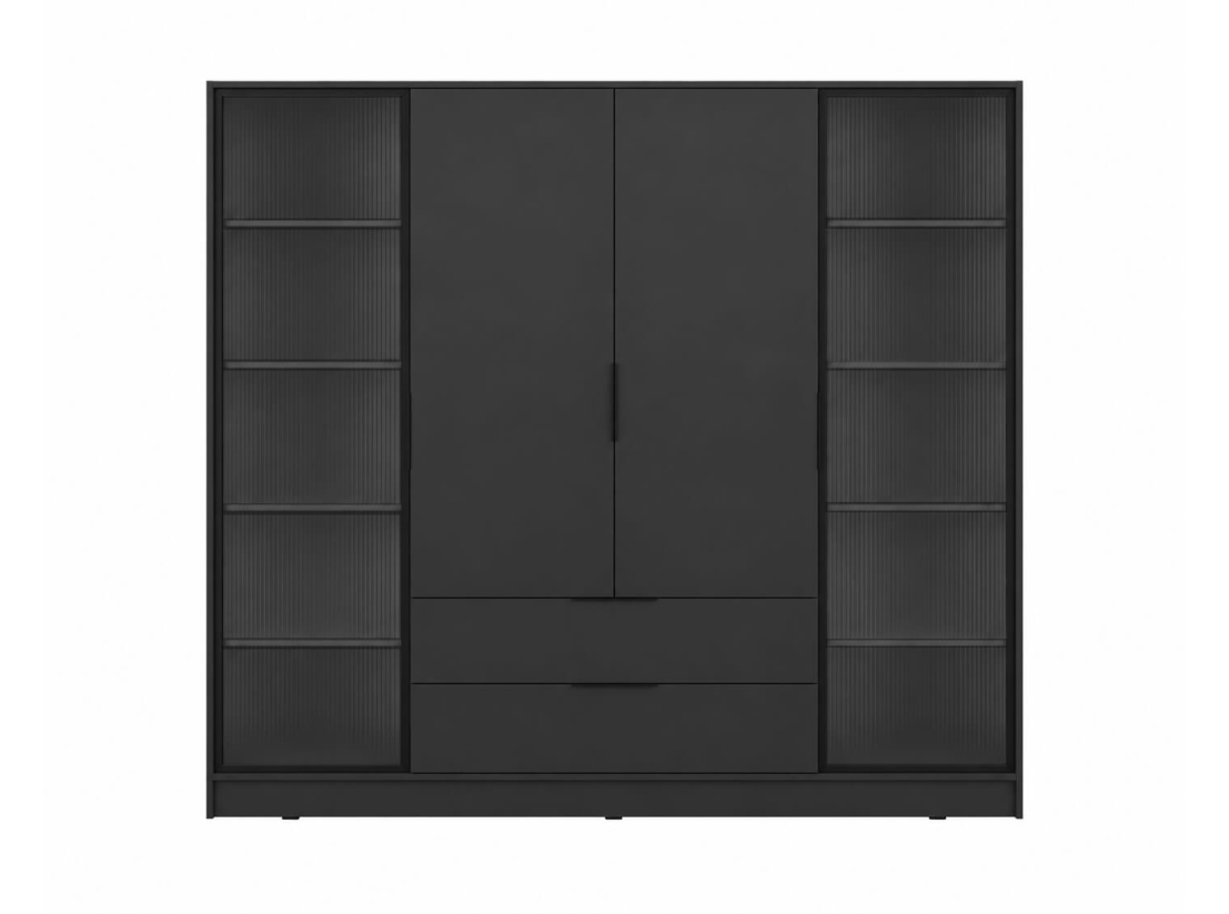 Armoire MIRAGE - 4 portes vitrées aux extrémités, penderie et 2 tiroirs