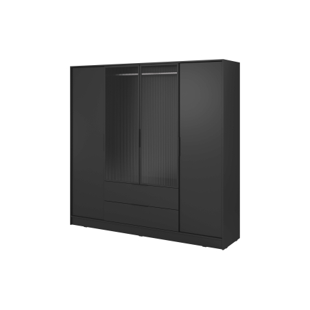 Armoire MIRAGE - 4 portes vitrées centrales, penderie et 2 tiroirs