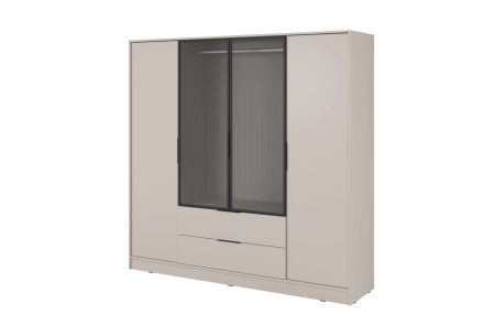 Armoire MIRAGE - 4 portes vitrées centrales, penderie et 2 tiroirs