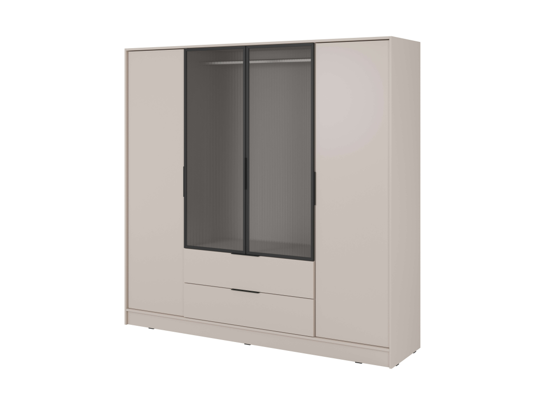 Armoire MIRAGE - 4 portes vitrées centrales, penderie et 2 tiroirs