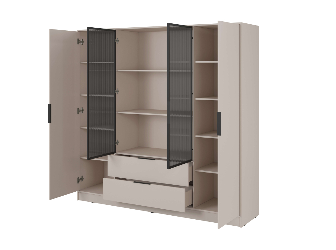 Armoire MIRAGE - 4 portes vitrées centrales, penderie et 2 tiroirs
