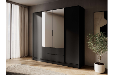 Armoire MIRAGE avec miroirs - Penderie, 4 portes et 2 tiroirs