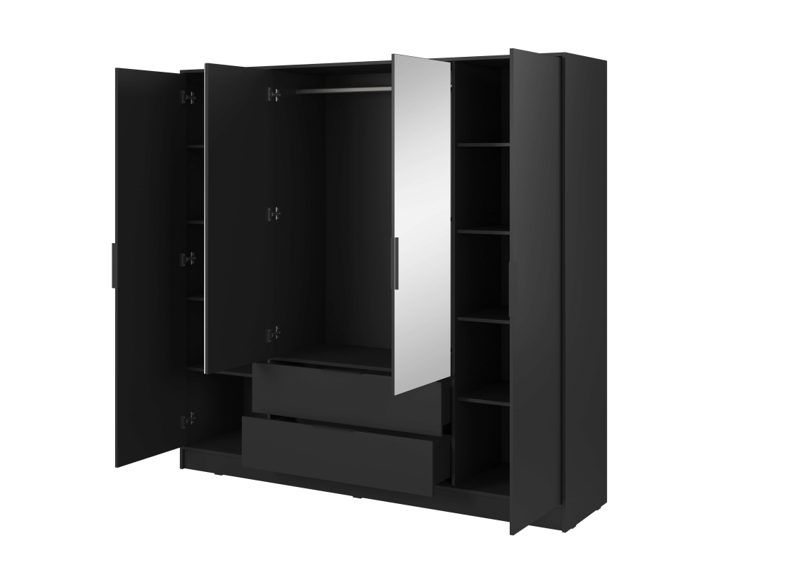 Armoire MIRAGE avec miroirs - Penderie, 4 portes et 2 tiroirs