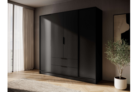 Armoire MIRAGE - 4 portes, 2 tiroirs et penderie intégrée