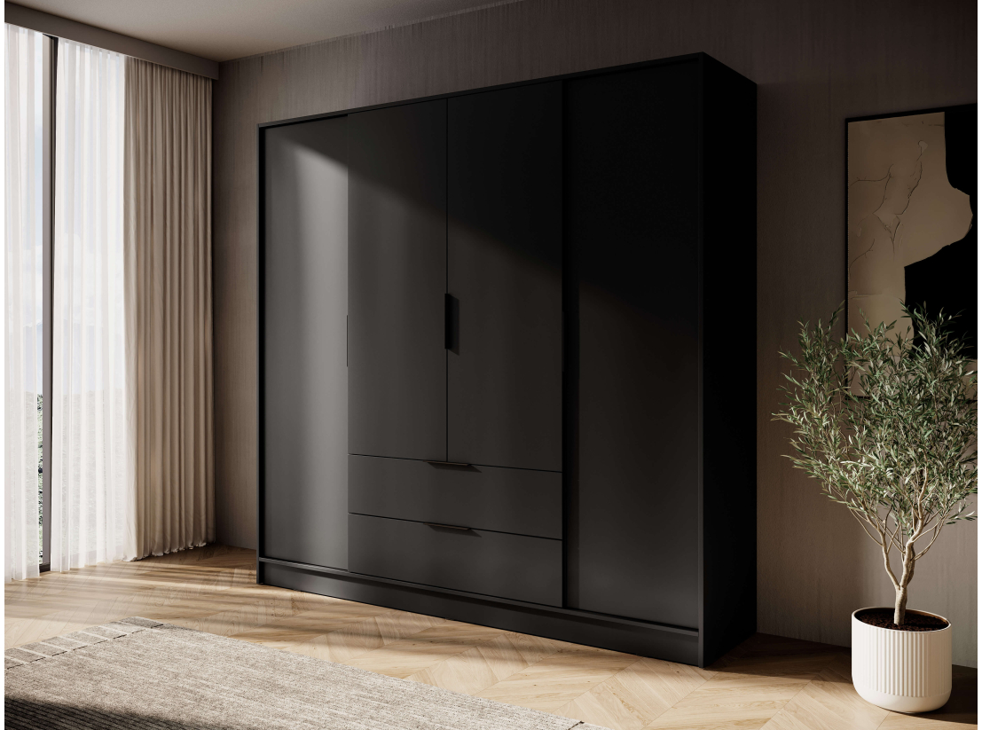Armoire MIRAGE - 4 portes, 2 tiroirs et penderie intégrée