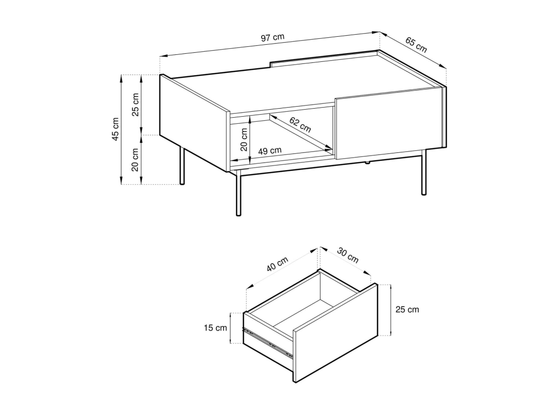Table basse VIVARO- 2 tiroirs et niche de rangement