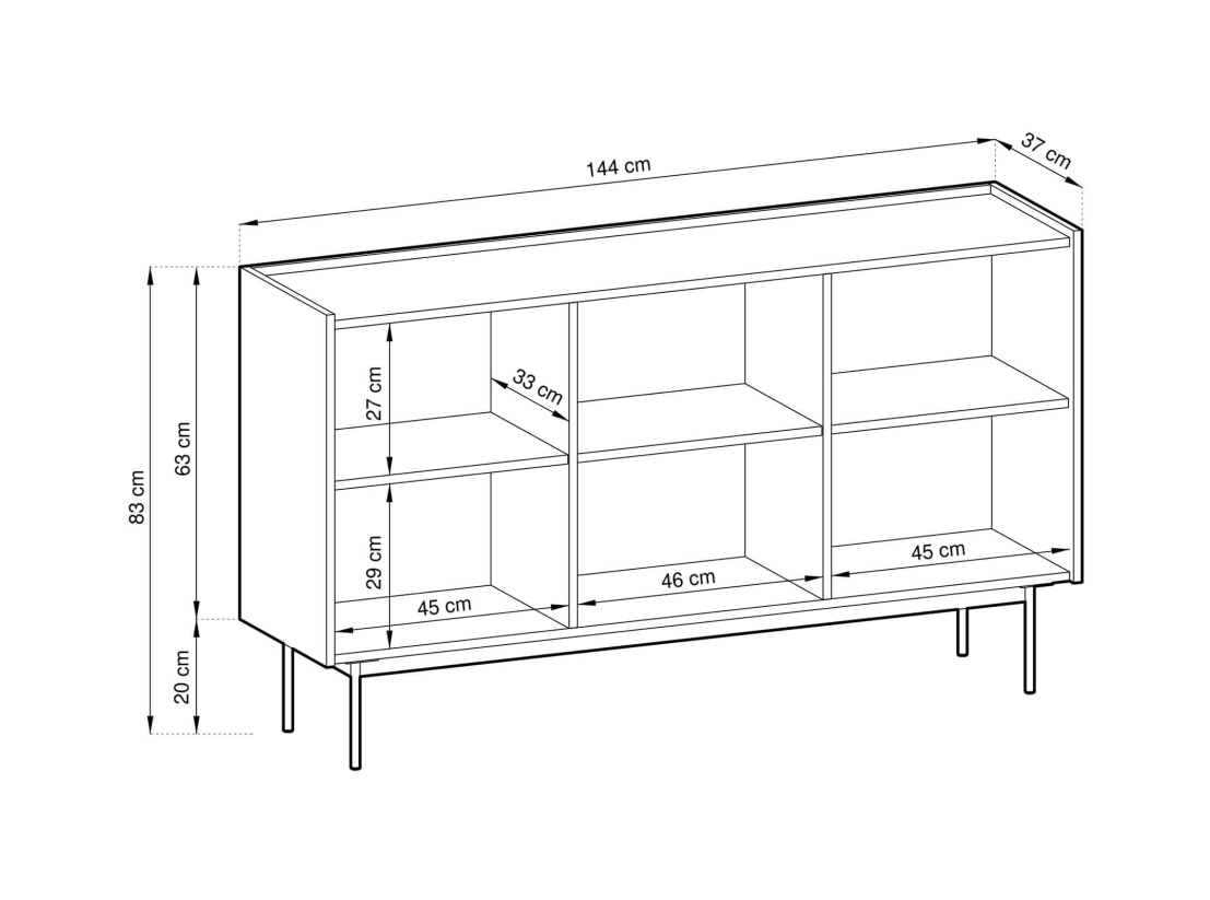 Buffet bas VIVARO - 3 portes et 6 étagères