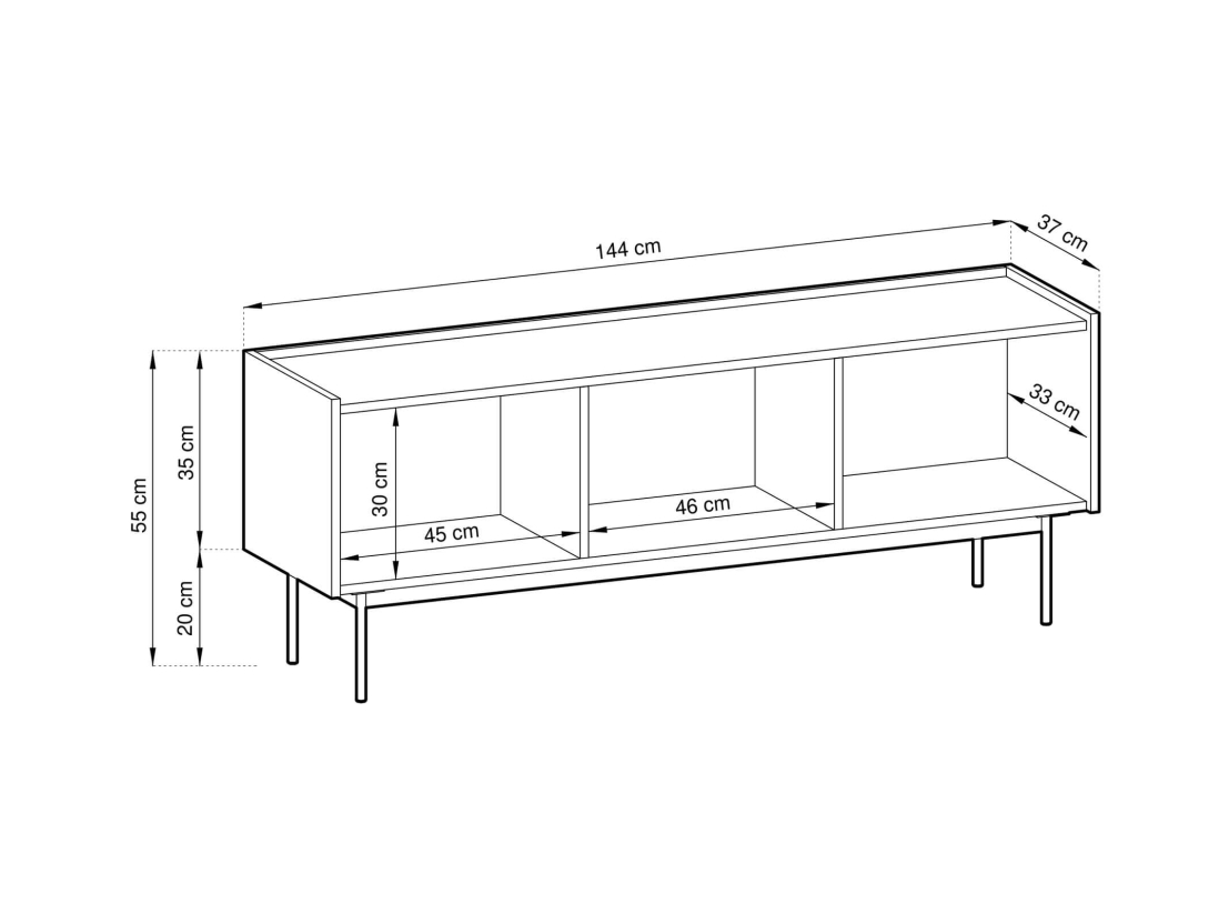 Meuble TV VIVARO - 3 portes et 3 étagères de rangement