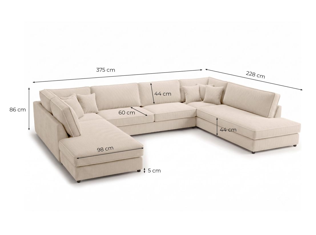 Canapé panoramique BELAMI XXL – Velours côtelé – 8 places généreuses