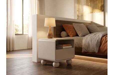 Table de chevet ALBA –  Pieds sphériques et rangements
