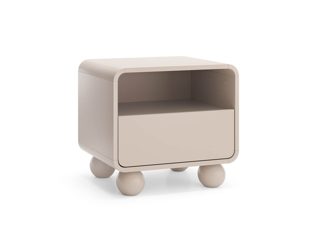 Table de chevet ALBA –  Pieds sphériques et rangements
