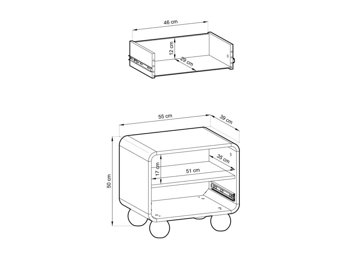 Table de chevet ALBA –  Pieds sphériques et rangements