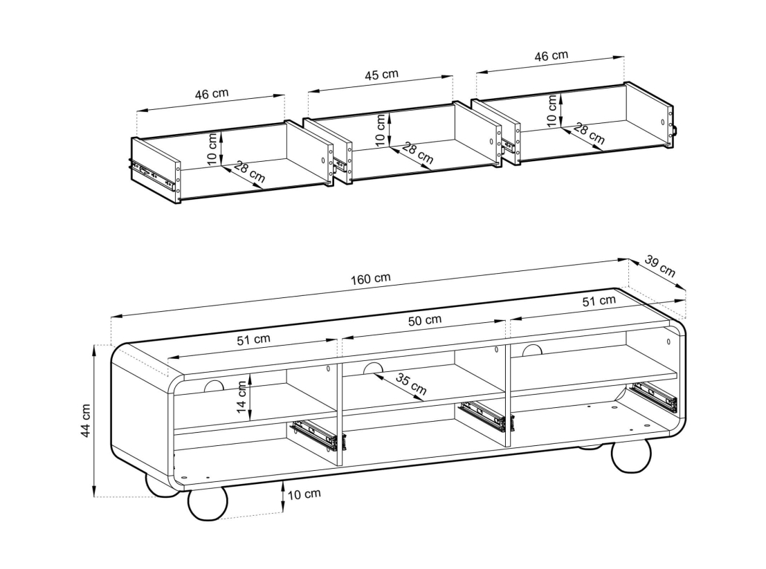 Meuble TV ALBA – 3 tiroirs et 3 niches de rangement