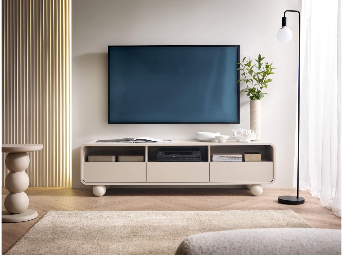 Meuble TV ALBA – 3 tiroirs et 3 niches de rangement