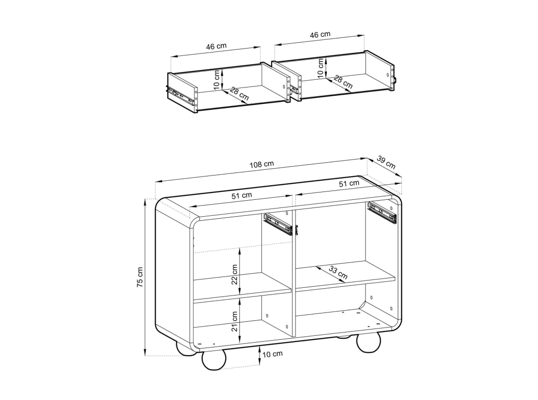 Buffet bas ALBA – 2 portes et 2 tiroirs, rangement structuré